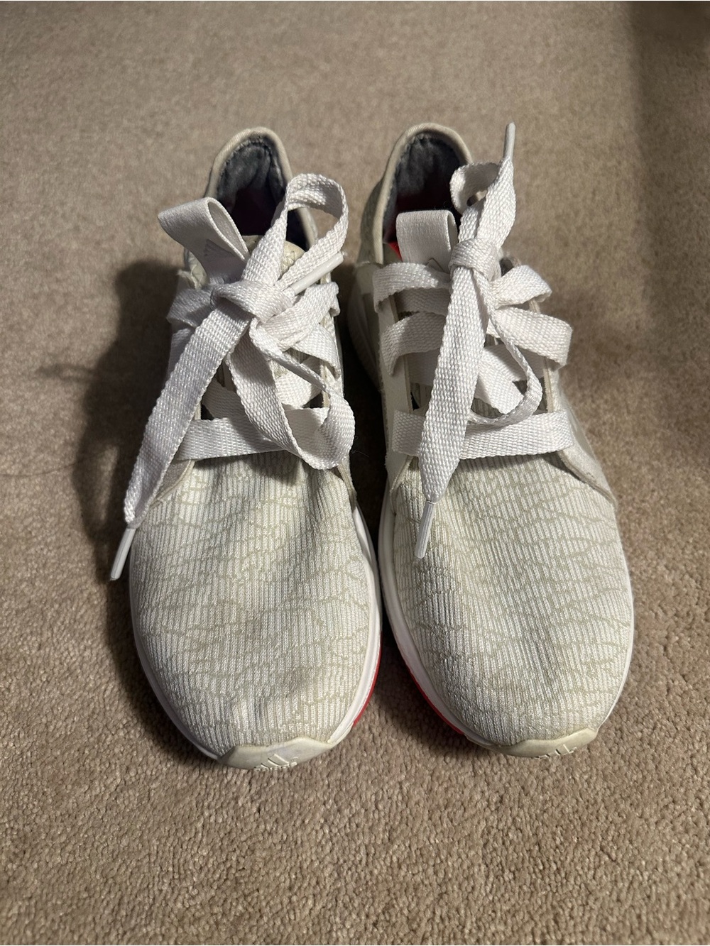 Adidas Edge Lux White Athletic Sneakers with Subtle Pattern and Pink Accent